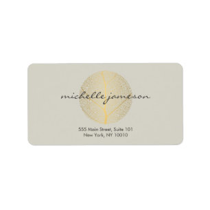 Elegant Gold Leaf Logo on Tan Label