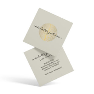 Elegant Gold Leaf Logo on Tan Square Business Card