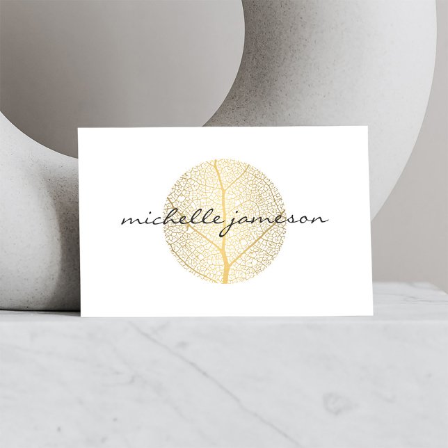 Elegant Gold Leaf Logo on White Business Card (Creator Uploaded)