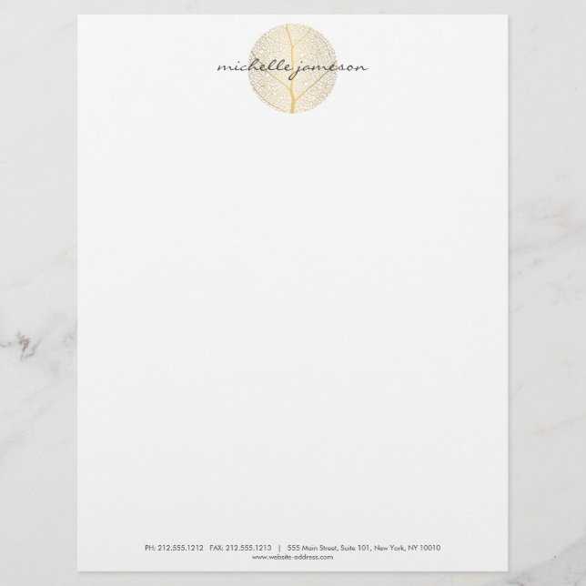 Elegant Gold Leaf Logo on White Custom Letterhead (Front)