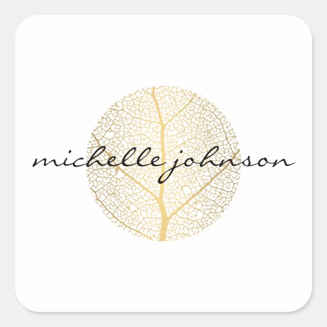 Elegant Gold Leaf Logo on White Square Sticker (Front)
