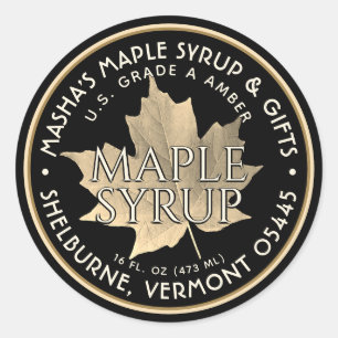 Elegant Gold Leaf Maple Syrup Sticker