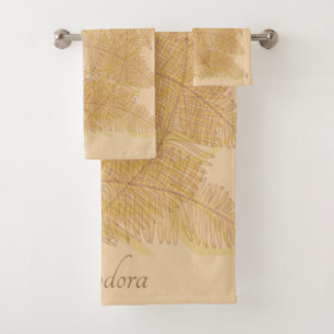 Elegant Gold Leaf Peach Background Bath Towel Set
