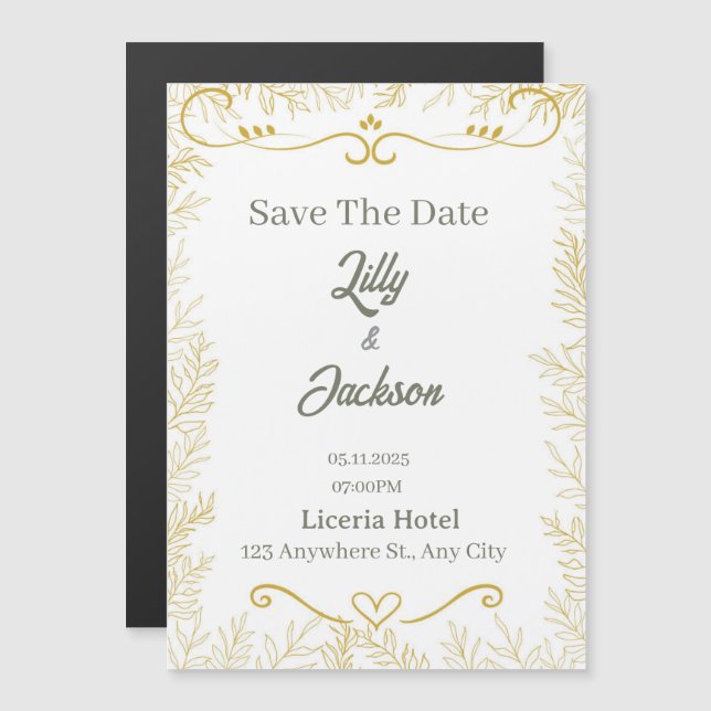 Elegant Gold Leaf Save the Date Card | Modern Wedd (Front/Back)