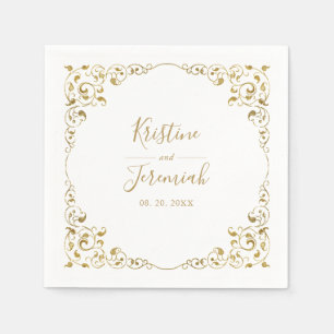 Elegant Gold Leaf Script Name Wedding Napkin