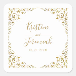 Elegant Gold Leaf Script Name Wedding Square Sticker