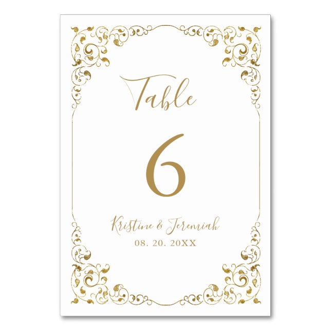 Elegant Gold Leaf Script Wedding Table Number (Front)