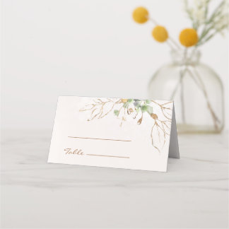 Elegant Gold Leaf Watercolor Wedding  Place Card
