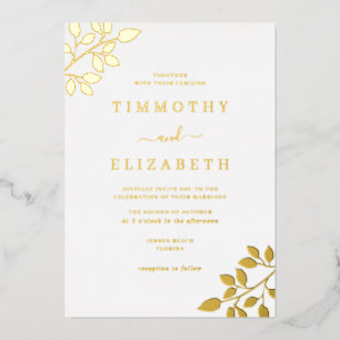 Elegant Gold Leaf Wedding Foil Invitation