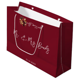 Elegant Gold Leaf Wedding Photo Just Married Large Gift Bag