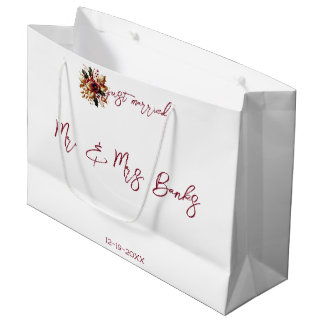 Elegant Gold Leaf Wedding Photo Just Married Large Gift Bag