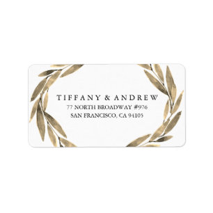 Elegant Gold Leaf Wreath Wedding Address Label