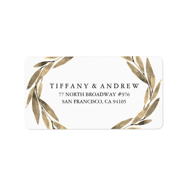 Elegant Gold Leaf Wreath Wedding Address Label (Front)