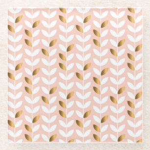 Elegant Gold Leafs: Rosy Vintage. Glass Coaster