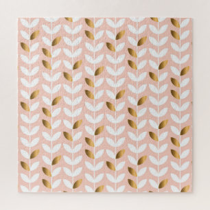 Elegant Gold Leafs: Rosy Vintage. Jigsaw Puzzle