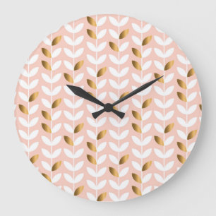 Elegant Gold Leafs: Rosy Vintage. Large Clock
