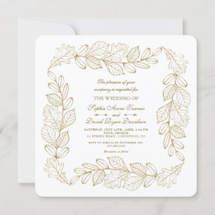 Elegant Gold Leafy Frame Wedding Invitation