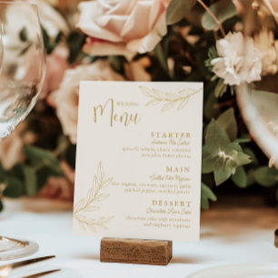 Elegant Gold Leave with Script Wedding Menu Card