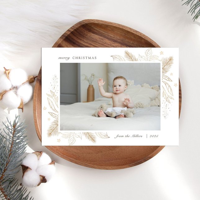 Elegant Gold Leaves 2 Photo Christmas Family Card (Creator Uploaded)