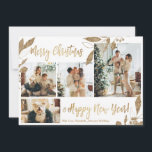 Elegant Gold Leaves 4 Photo Collage Christmas Card<br><div class="desc">Elegant, Modern Gold and White Botanical Leaves 4 Photo Collage Merry Christmas Holiday Card. This festive, mimimalist, whimsical four (4) photo holiday card template features a pretty photo collage, faux gold foil botanical leaves, winterberries and says Merry Christmas and Happy New Year! The „Merry Christmas and Happy New Year” greeting...</div>