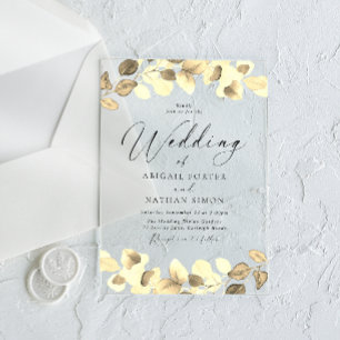 Elegant Gold Leaves All Seasons Wedding  Acrylic Invitations