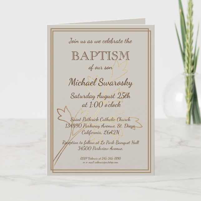 Elegant Gold Leaves Baptism/Christening Photo Invitation (Front)