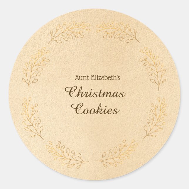 Elegant Gold Leaves Beige Christmas Cookies  Classic Round Sticker (Front)