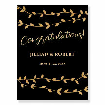 Elegant Gold Leaves Black Wedding Congratulations 