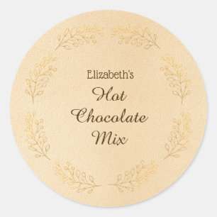 Elegant Gold Leaves Brown Christmas Hot Cocoa Mix Classic Round Sticker