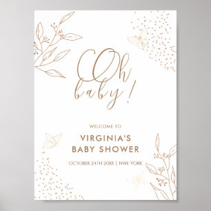 Elegant Gold Leaves Butterfly Baby Shower Welcome Poster