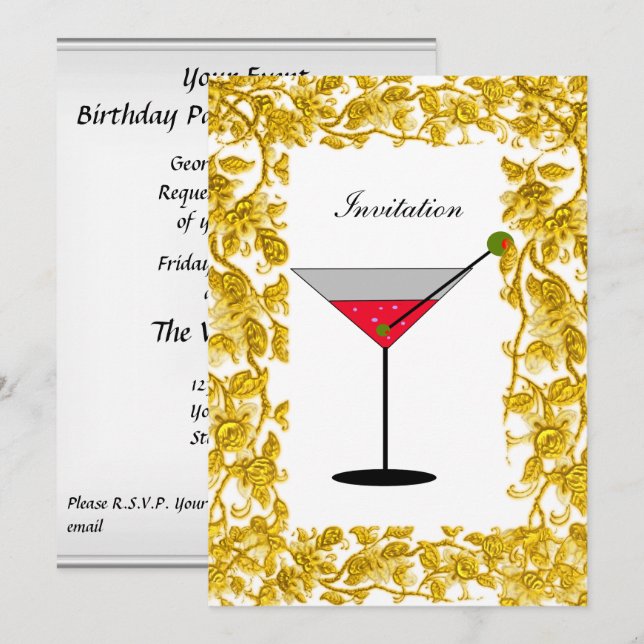 Elegant  Gold leaves Event Invitation (Front/Back)