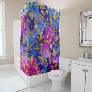 Elegant Gold Leaves Foliage Blue Purple Chic Shower Curtain