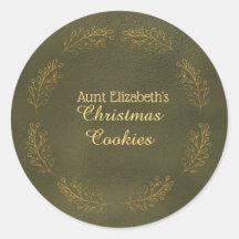Elegant Gold Leaves Green Christmas Cookies