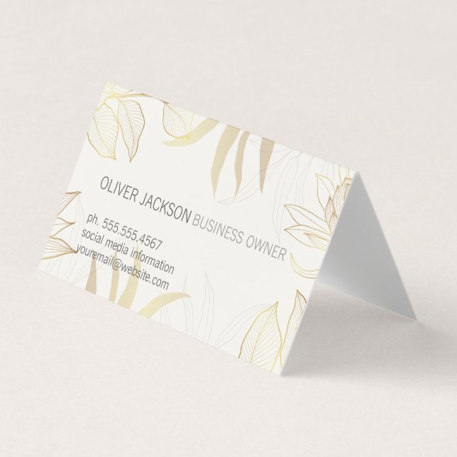 Elegant Gold Leaves Illustration  Business Card (Front)