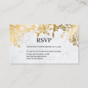 Elegant Gold Leaves Marble Wedding Rsvp Card