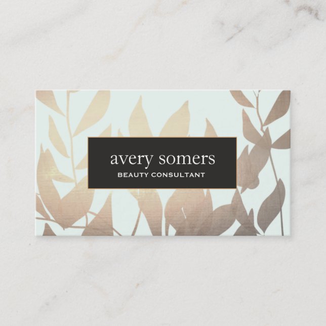 Elegant Gold Leaves Modern Beauty Salon Business Card (Front)