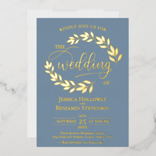Elegant Gold Leaves on Dusty Blue Classy Wedding