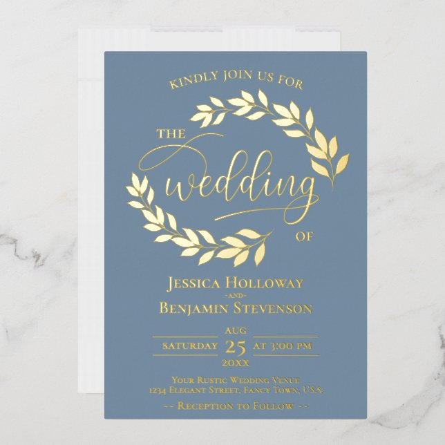 Elegant Gold Leaves on Dusty Blue Classy Wedding (Envelope)