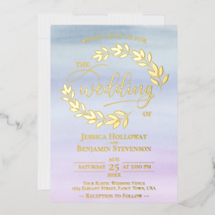 Elegant Gold Leaves on Dusty Blue & Lilac Wedding