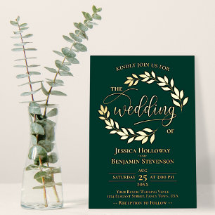 Elegant Gold Leaves on Emerald Green Chic Wedding