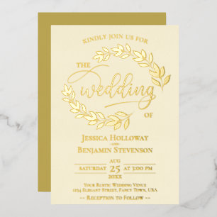 Elegant Gold Leaves on Ivory Cream Classy Wedding