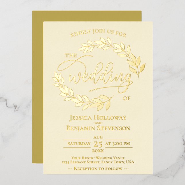 Elegant Gold Leaves on Ivory Cream Classy Wedding (Front/Back)