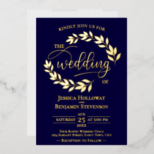 Elegant Gold Leaves on Navy Blue Classy Wedding