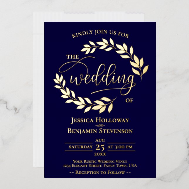Elegant Gold Leaves on Navy Blue Classy Wedding (Envelope)