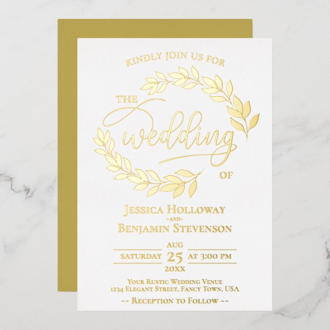Elegant Gold Leaves on White Classy Wedding (Front/Back)