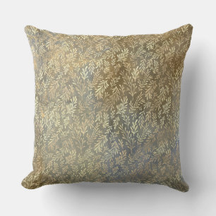 Elegant Gold Leaves Pattern Beige Blue Cushion