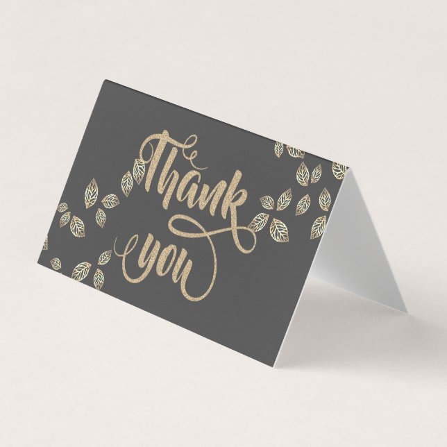 Elegant Gold Leaves Thank You Card (Front)