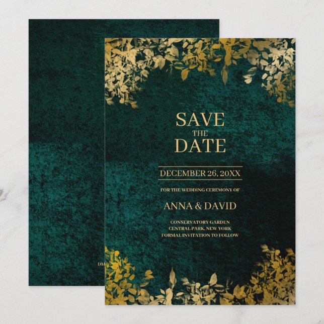 Elegant Gold Leaves Velvet Save The Date Wedding Invitation (Front/Back)