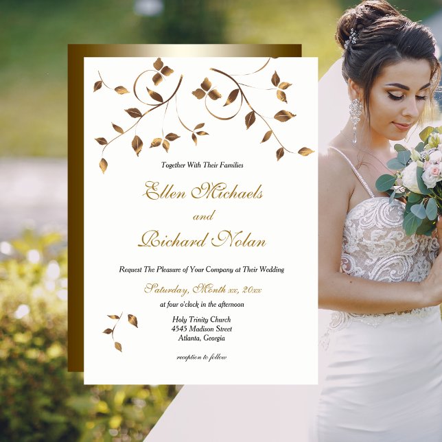 Elegant Gold Leaves Wedding Invitation (Creator Uploaded)
