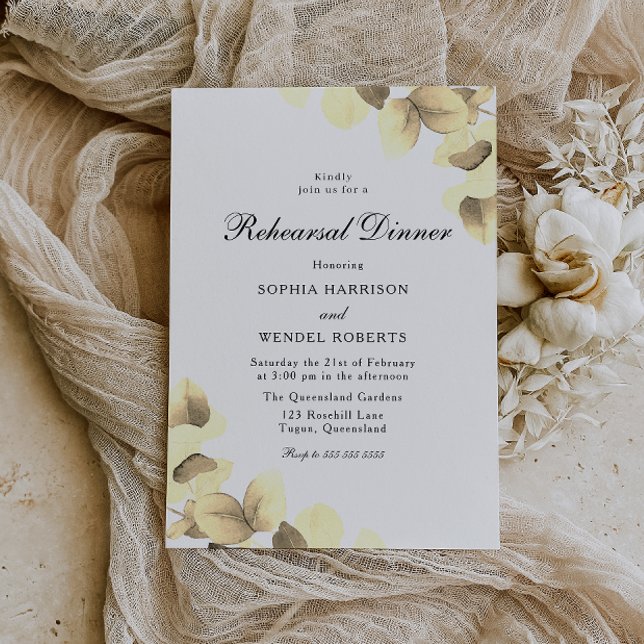 Elegant Gold Leaves Wedding Rehearsal Dinner Invitation (Creator Uploaded)
